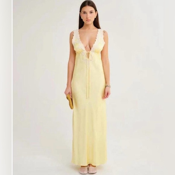 Rumored Dresses & Skirts - Rumored Yellow Maxi Dress with White Lace